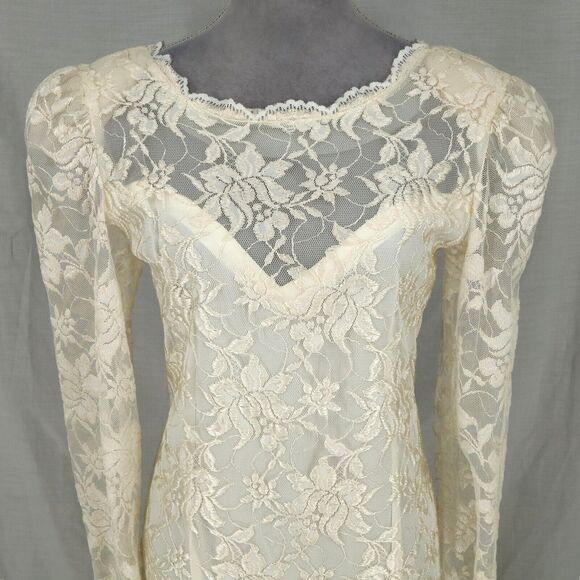 Evenings by Pantagis Gown Womens 4 Ivory Lace Dress Lined Bubble Hem Vintage 80s - Picture 8 of 13